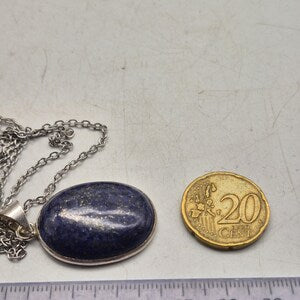 Lapis Lazuli Silver Plated Necklace with Stainless Steel Chain