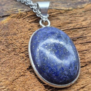 Lapis Lazuli Silver Plated Necklace with Stainless Steel Chain