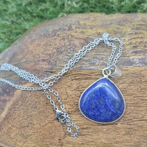 Lapis Lazuli Silver Plated Necklace with Stainless Steel Chain