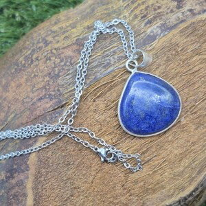 Lapis Lazuli Silver Plated Necklace with Stainless Steel Chain