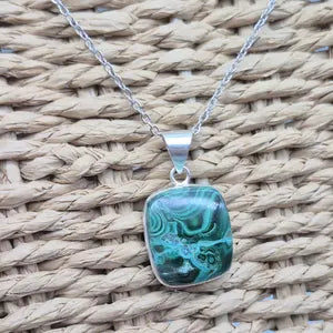 Malachite Silver-Plated Necklace with Stainless Steel Chain