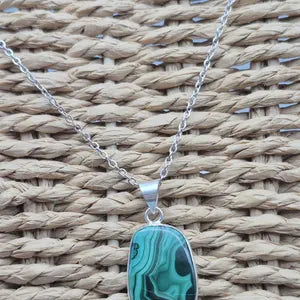 Malachite Silver-Plated Necklace with Stainless Steel Chain