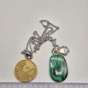 Malachite Silver-Plated Necklace with Stainless Steel Chain