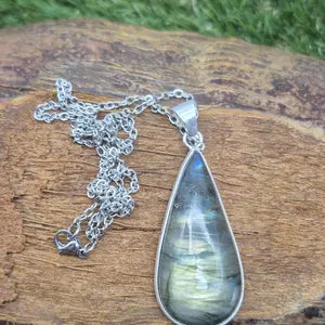 Labradorite Silver-Plated Necklace with Stainless Steel Chain