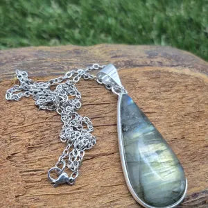 Labradorite Silver-Plated Necklace with Stainless Steel Chain
