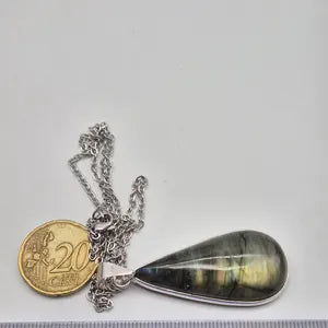 Labradorite Silver-Plated Necklace with Stainless Steel Chain