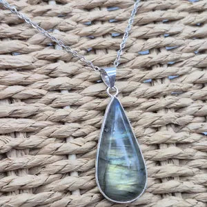 Labradorite Silver-Plated Necklace with Stainless Steel Chain