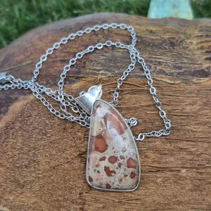 Leopard Jasper Silver-Plated Necklace with Stainless Steel Chain