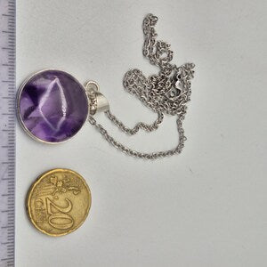 Amethyst Silver Plated Necklace in Steel Chain - Purple Crystal Pendant