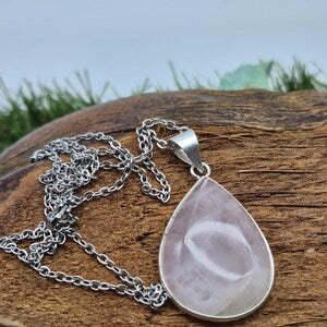 Rose Quartz Silver-Plated Necklace with Stainless Steel Chain –  Pink Crystal Pendant