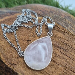 Rose Quartz Silver-Plated Necklace with Stainless Steel Chain –  Pink Crystal Pendant