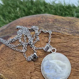 Moonstone Silver-Plated Necklace with Stainless Steel Chain – White Crystal Pendant