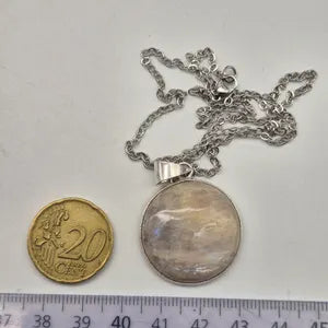 Moonstone Silver-Plated Necklace with Stainless Steel Chain – White Crystal Pendant