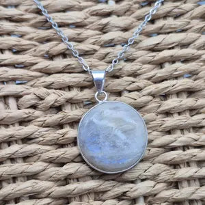 Moonstone Silver-Plated Necklace with Stainless Steel Chain – White Crystal Pendant