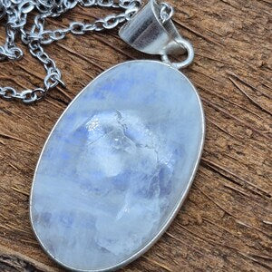 Moonstone Silver-Plated Necklace with Stainless Steel Chain – Handmade White Crystal Pendant for Everyday Elegance