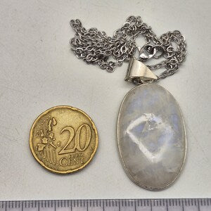 Moonstone Silver-Plated Necklace with Stainless Steel Chain – Handmade White Crystal Pendant for Everyday Elegance