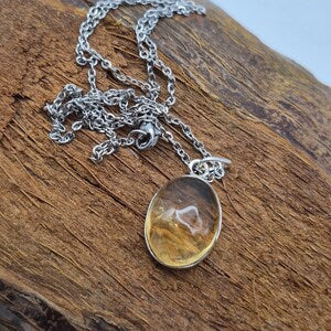 Real Natural Citrine Necklace Silver Bezel 925 Pendant