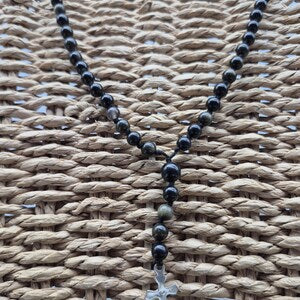 Golden Sheen Obsidian Rosary Necklace – Black Gemstone Prayer Beads