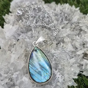 Handmade Blue Labradorite Silver Plated Necklace – Stainless Steel Chain