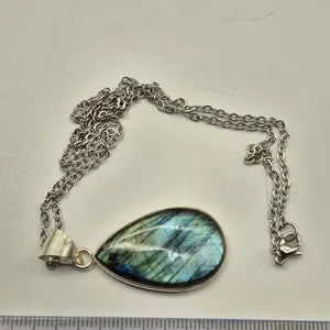 Handmade Blue Labradorite Silver Plated Necklace – Stainless Steel Chain