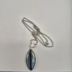 Handmade Blue Labradorite Silver Plated Necklace – Stainless Steel Chain