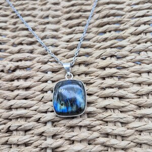 Handmade Labradorite Silver-Plated Necklace - Stainless Steel Chain, Everyday Jewelry