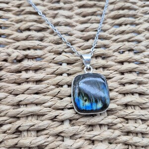 Handmade Labradorite Silver-Plated Necklace - Stainless Steel Chain, Everyday Jewelry