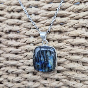 Handmade Labradorite Silver-Plated Necklace - Stainless Steel Chain, Everyday Jewelry