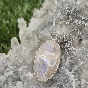 Moonstone Silver-Plated Necklace with Stainless Steel Chain 
