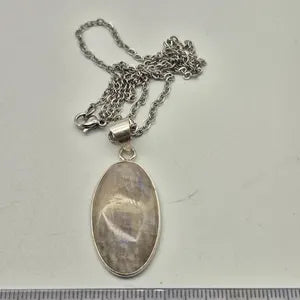 Moonstone Silver-Plated Necklace with Stainless Steel Chain