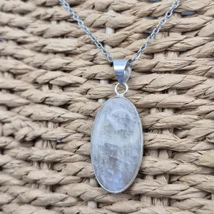 Moonstone Silver-Plated Necklace with Stainless Steel Chain