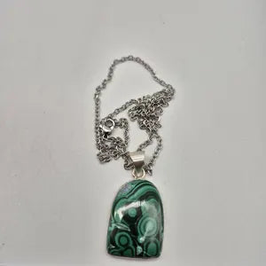 Malachite Silver-Plated Necklace with Stainless Steel Chain