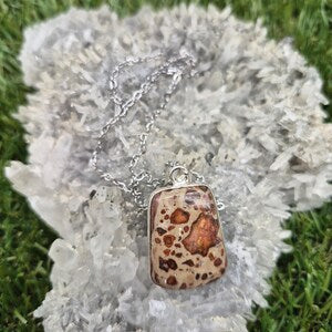 Leopard Jasper Silver Plated Pendant Necklace – Boho Stainless Steel Chain