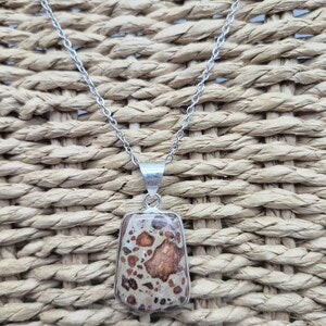Leopard Jasper Silver Plated Pendant Necklace – Boho Stainless Steel Chain