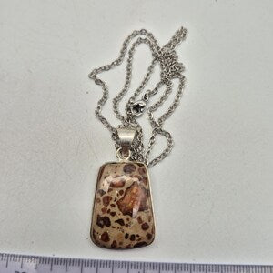Leopard Jasper Silver Plated Pendant Necklace – Boho Stainless Steel Chain