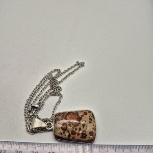 Leopard Jasper Silver Plated Pendant Necklace – Boho Stainless Steel Chain