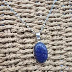 Handmade Lapis Lazuli Silver Plated Necklace - Stainless Steel Chain