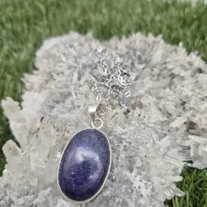 Handmade Lapis Lazuli Silver Plated Necklace - Stainless Steel Chain