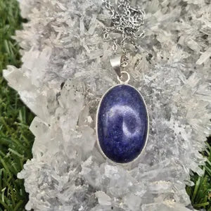 Handmade Lapis Lazuli Silver Plated Necklace - Stainless Steel Chain