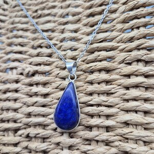 Lapis Lazuli Silver Plated Necklace - Handmade Gemstone Pendant