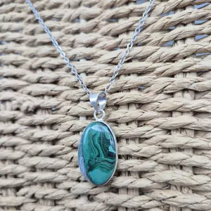 Malachite Silver-Plated Necklace with Stainless Steel Chain