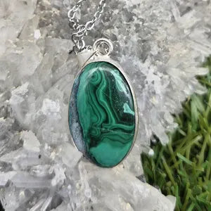 Malachite Silver-Plated Necklace with Stainless Steel Chain