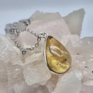 Natural Citrine Necklace: 925 Silver Bezel, Stainless Steel Chain