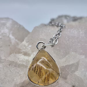Natural Citrine Necklace: 925 Silver Bezel Pendant, Stainless Steel Chain