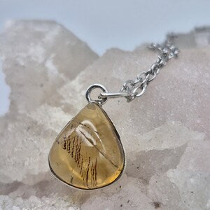 Natural Citrine Necklace: 925 Silver Bezel Pendant, Stainless Steel Chain