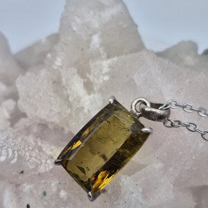 Yellow Tourmaline Sterling Silver Pendant: Faceted Gemstone Necklace