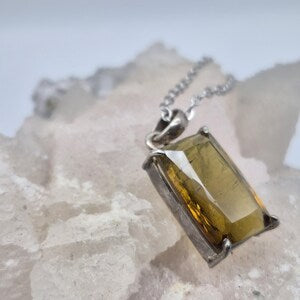 Yellow Tourmaline Sterling Silver Pendant: Faceted Gemstone Necklace
