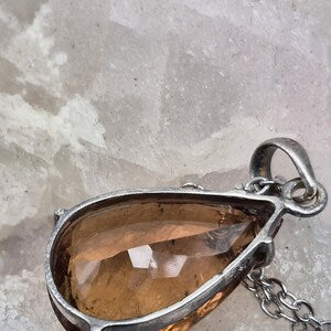 Orange Brown Faceted Teardrop Tourmaline Pendant: Sterling Silver, Stainless Steel Chain