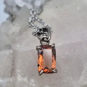 Orange Brown Faceted Teardrop Tourmaline Pendant: Sterling Silver, Stainless Steel Chain