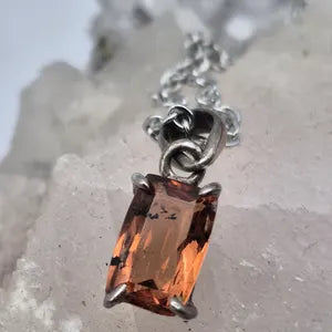 Orange Brown Faceted Teardrop Tourmaline Pendant: Sterling Silver, Stainless Steel Chain